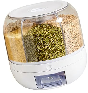 YUGSHNKFC Dry Food Storage Box with 6 Detachable Sections 360 Degree Rotating Rice Dispenser Kitchen Holder Removable Dividers Storage