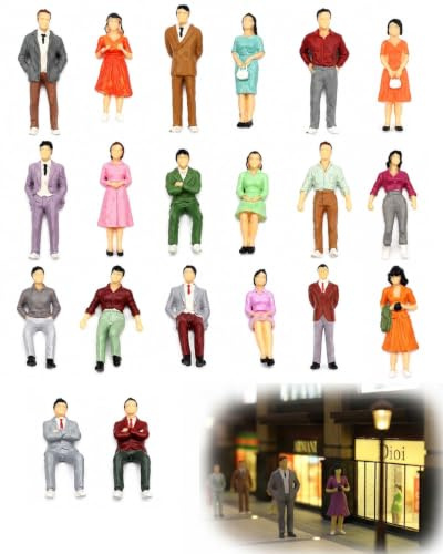 RAVNIX 20 Figurines Miniatures Personnages 1:50 (H-36mm) Colorées & Poses Variées (Debout & Assis) | Idéal pour Maquettes, Dioramas, Modélisme Ferroviaire & Architecture