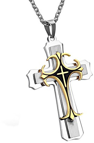 Cupimatch Kreuz Kette Herren Halskette Panzerkette Männer Anhänger Man Edelstahl Hals Schmuck 65cm für Männer Jungen, Schwarz Gold