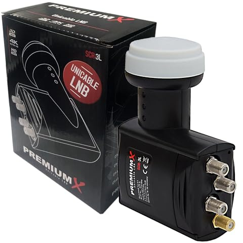 Premium X Unicable LNB - 4 câbles unis + 3 Legacy - 4K Full HD - Avec protection contre les intempéries pour antenne satellite - Système à câble unique - Récepteur TV numérique - Noir
