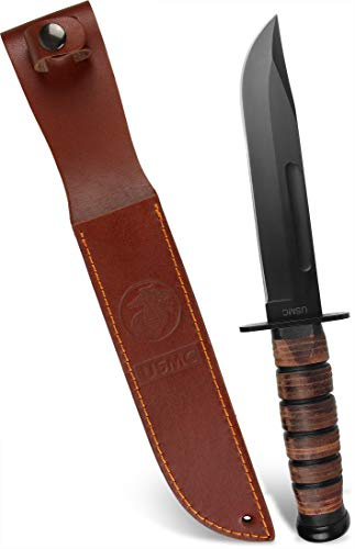 USMC Outdoor Messer aus 420er Stahl, Griff mit Lederriemen, inkl. Lederscheide