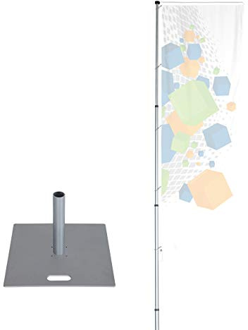 Vispronet Mobiler Alu-Fahnenmast T-Pole 200, stufenlos einstellbar, Teleskopmasten, drehbarer Ausleger, Aluminium eloxiert (Bodenplatte 55 x 55 cm)