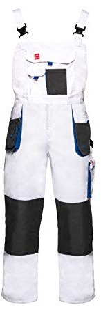 Men’s Work Overalls Bib and Brace With Pockets And Knee Pads, White, Hard-Wearing Triple Stitched Seams, Comfortable And Durable For Professionals (32/34, NO kneepads)