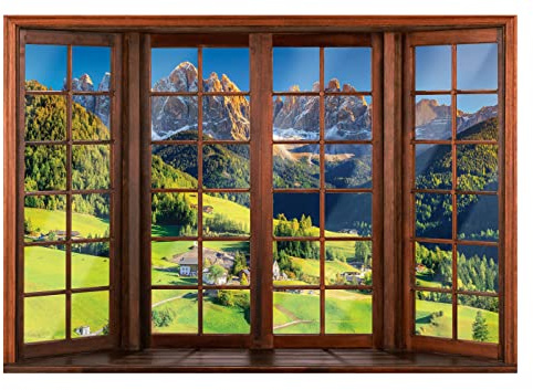 WallArena Vlies Fototapete, Fensterblick, 416x254cm | Fototapeten - Tapeten - für Wohnzimmer Schlafzimmer - Vliestapete Wandtapete Tapete 3D Effekt- inkl. Kleister