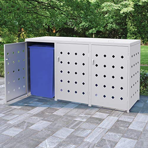 Gecheer Mülltonnenbox für 3 Tonne von bis zu 240 L, Mülltonnenverkleidung Mit nützlichen Belüftungsöffnungen, Müllbox Mülltonne Müllcontainer Gerätebox, Edelstahl