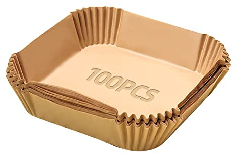 100Pezzi Carta Forno per Friggitrice ad Aria 6,3  Resistente All'acqua e All'olio Per Alte Temperature(Quadrati)