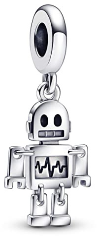 Pandora Bestie Bot Roboter Charm-Anhänger aus Sterling Silber und Emaille - Kompatibel mit Pandora Moments Armbänder