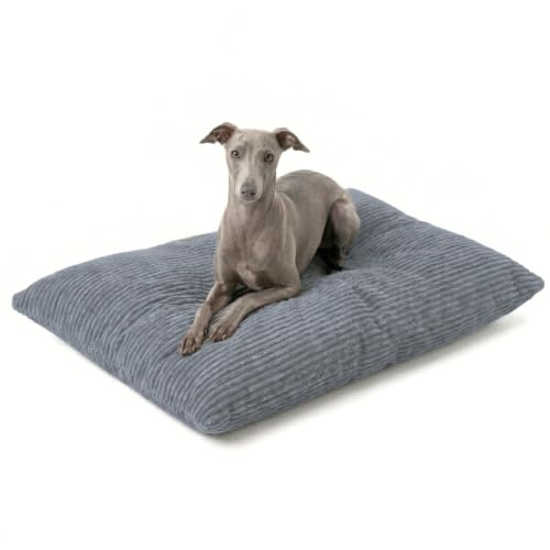 4L Textil ZOE Hundkudde, fluffigt snöre, hundsäng, medelstora hundar med överdrag och dragkedja, gosig hundkudde, tvättbar (Grå(Ränder), 120x100 cm)