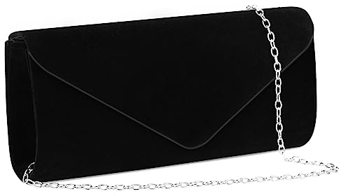 OSDUE Kettentasche, Clutch Damen, Samt Abendtasche, Elegante Envelope Tasche Kettentasche Schultertaschen für Hochzeit Party Freizeit Date (Schwarz)