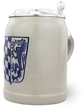 Bavariashop | PREMIUM Bierkrug Niederbayern | Handgefertigter, bayerischer Bierkrug | Krug mit Zinndeckel | 0,5 Liter