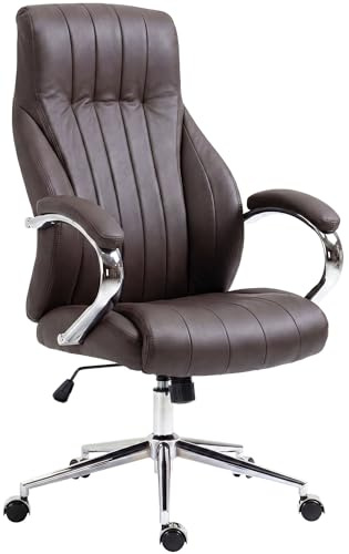 CLP Bürostuhl ergonomisch Wigan, Chefsessel mit edlen Echtleder-Akzenten, höhenverstellbarer Schreibtischstuhl mit Wippfunktion, bis 135 kg - Farbe braun