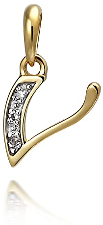 NKlaus Kettenanhänger Buchstabe, 333 Gelbgold, Diamant, Bicolor, 1 Stück | Teilweise rhodiniert; 3 runde Diamanten; 8,8 x 7,3mm; 0,35g
