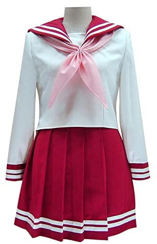 JOHLCR Anime Cosplay Kostüm Lucky Star Kostüm für Erwachsene Outfits Uniform Inklusive Kleid + Rock + Roter Fliege Geeignet für Halloween-Karneval, Bühnenspiel (S, Weiß)