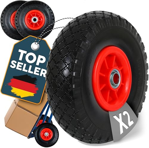 FROSAL Sackkarrenrad PU Rad Sackkarre 260 mm 3.00-4 | 20 mm Achse | Kugellager | Vollgummi | Ersatzrad Bollerwagen pannensicher | Reifen (2)