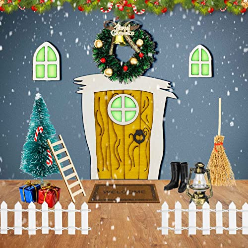 Meetory Wichtel Zubehör - Wichteltür Set Wichteltür Zubehör Weihnachten Nissedor Miniatur Weihnachtswichtel Tür Weihnachtsdeko Elfentür Feentür Puppenhaus für Beleuchtete Türen Fenster Erwachsene