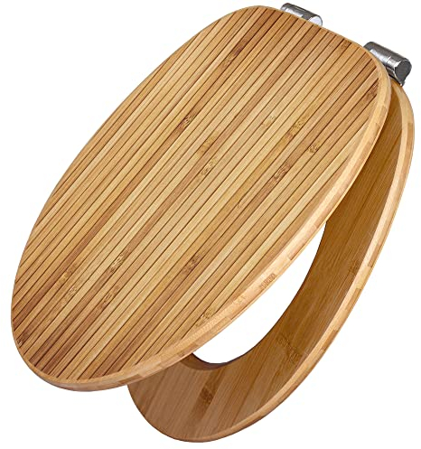 banjado Design WC Sitz Bambus Absenkautomatik 45,8x37,5cm / Toilettendeckel mit Absenkautomatik Holz/hochwertiger Bambus Klodeckel/WC-Sitz für gängigen Toiletten/Motiv Bambusholz