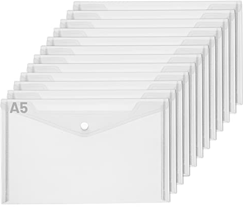 LALAGO 12 Stück transparente Dokumententaschen mit Druckknopf, A5, Brieftaschen für Datei, Papier und Quittungen