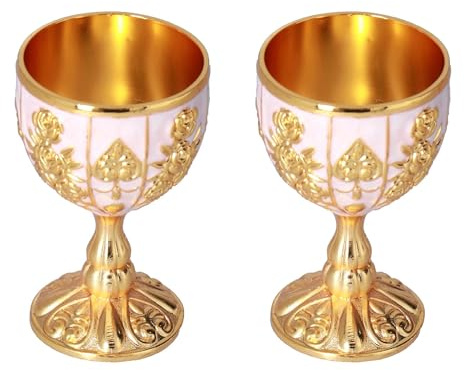 Dpofirs 2 Copas en Relieve de Cáliz Real, Copas de Copa, Copa de Vino Dorada Europea, Copa de Vino Vintage, Adornos Retro para Adornos de Fiesta, Colección para el Hogar (Cien de Oro de Calabaza)