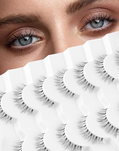 Onlyall Lashes Natürlicher Look Falsche-Wimpern Natürliche Kurze Wimpern Fake Eye Lashes Clear Band Wimper 7 Paare A22