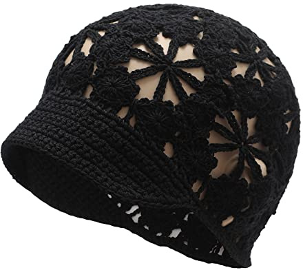 ZLYC Damen-Sommermütze, gehäkelt, handgefertigt, Cutout, Strickmütze mit Visier