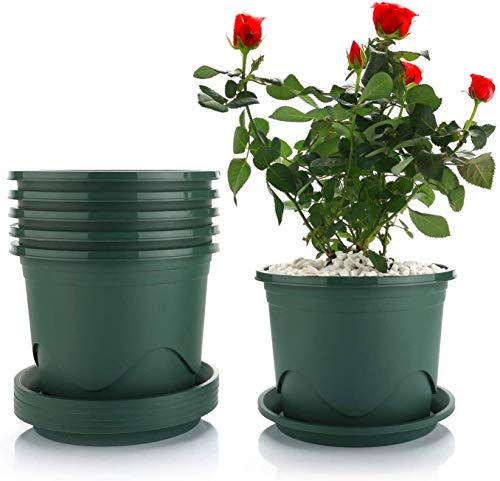 KRHINO 19cm Plastikblumentöpfe mit Untertassen, jeder Satz von 6 Stück, verwendet for Innen- und Außenbereiche Bonsai-Pflanzengarten-Pflanzgefäß, dekorativer Garten-Blumen-Topf-Behälter grün Blumentop