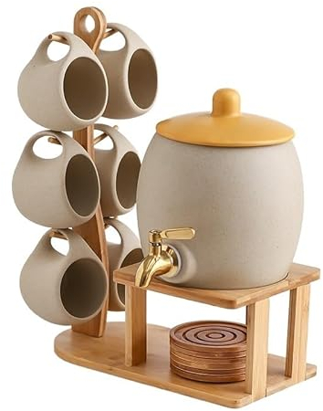 Carafe d'eau Ensemble de Tasses de cruche d'eau Froide en céramique créative avec Robinet Pot de Boisson de jus de cruche d'eau Froide Domestique résistant aux Hautes températures Carafes