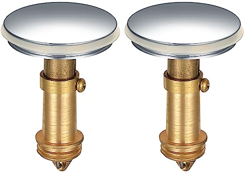 2Pcs Pop Up Sink Plugs, Bathroom Push Drain Stopper Plugs, 38mm Click Clack Plug Sprung Stopper, Basin Sink Button Plugs for Kitchen Bathroom Washbasin Bath, Solid Brass Chrome Plating