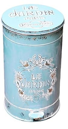Poubelle rétro avec Couvercle, Poubelle à pédale en Fer forgé de Grande capacité, Poubelle de Forme Ronde avec Motifs de Fleurs et d'oiseaux, for déchets de Cuisine de Jardin de Parc (Couleur : Bleu