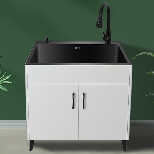 Lavatoio con Mobile,Lavandino da Esterno,Lavabo Lavanderia,Lavello Cucina Vasca Singola,Salva-Spazio,Mobiletto Sottolavello Cucina con Rubinetto,per Esterni ed Interni Ristorante Garage Giardino ( Col
