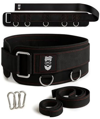 THEFITGUY Multi-Attachment Belt for Cable Machine and Smart Home Gym Squats and Hip Thrusts, 5 Attachment Points for Optimal Weight Distribution, 2 Straps (40” & 27”) and 3 Metal Snap Hooks Included