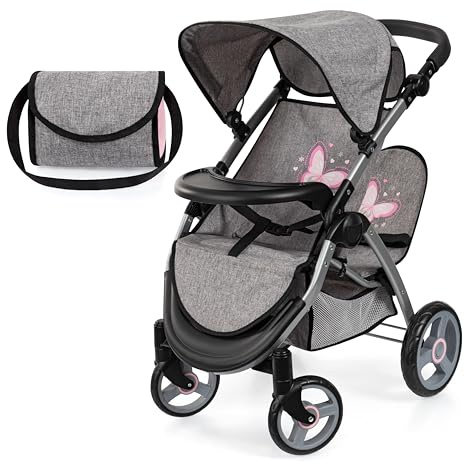 Bayer Design Cochecito de muñeca gemelas TwinStar, Altura Regulable, Bolsa