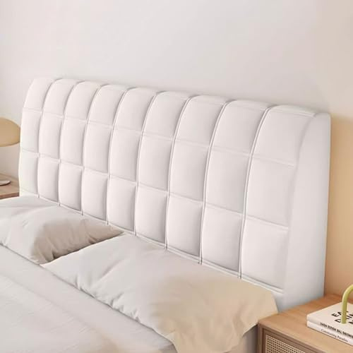 Kopfteil Bezug für Doppel Einzel King-Size-Bett, Bettkopfteil Hussen Gepolstert/Leder/Holz Bett-Rückenlehnenschutz Staubdicht Dekoration, Kristall-Samt-Stretch-Bed Headboard Cover(180cm,Cream White)