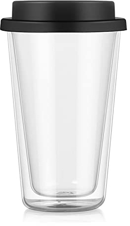 Insulated Double Wall Glass Tumbler to Go, Reusable Clear Travel Mug with Silicone Lid, Insulated Travel Mugs for Coffee, Milk, Tea