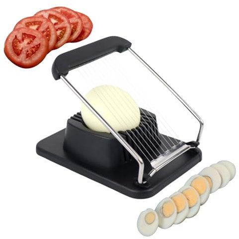 Bennra Egg Slicer for Hard Boiled Eggs, Stainless Steel Wire, Heavy Duty Strawberry Egg Cutter for Hard Boiled Eggs, Kitchen Slicer for Eggs Fruit Spam, Black