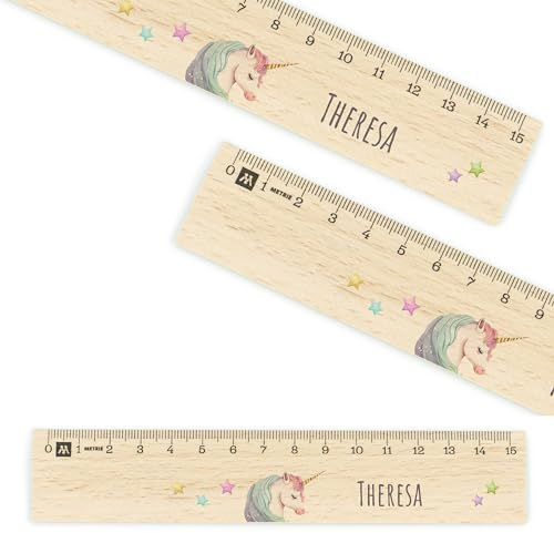 Lineal personalisiert für Kinder 15cm aus Holz - UV-Druck- Lineal mit Namen - Geschenkideen Schultüte - Geschenke für die Einschulung und Schulstart - Schulanfang - Schulbedarf Mädchen - Einhorn