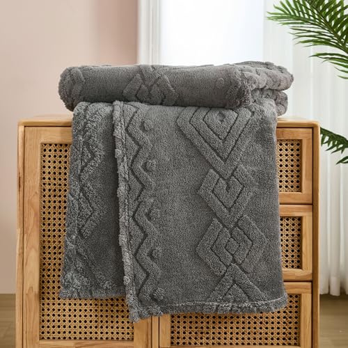WONGS BEDDING Kuscheldecke Flauschig Decke Grau, Sofadecke Wolldecke 220x240 Wohn- & Kuscheldecken, Warme Weiche Fleecedecke Boho Decken überwurfdecke für Sofa Couch Bett