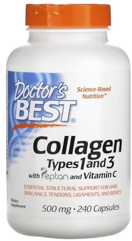 Doctor's Best - Collagen Types 1 & 3 with vitamin C | Soutien naturel pour la peau, les cheveux, les ongles et les articulations - 500mg - 240 capsules