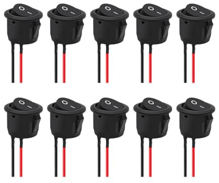 CGEAMDY 10 Stücke Runde Wippschalter, Runde Wippschalter On/Off Kippschalter, Wippschalter Mit Draht 2 Pins Wippschalters 10 A/125 V, 6 A/250 V Schalter Für Auto Boot Truck Jeep off Road(Schwarz)
