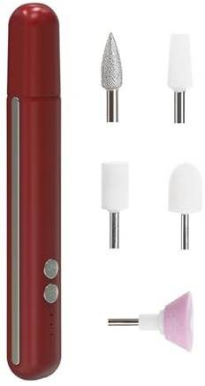 Meichoon Tragbarer elektrischer Nagellackbohrer USB Wiederaufladbar mit 5 Ersatzköpfen LED-Fülllicht einstellbare Geschwindigkeitsrichtung NL33 Rot