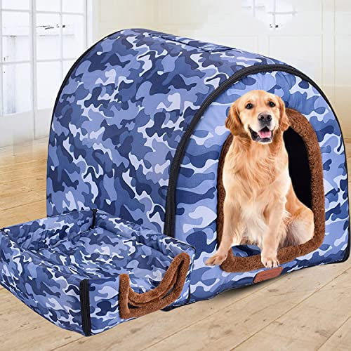 Extra große, wasserdichte, weiche, warme Hundehütte mit Dach, waschbares Haustierbett für Katzen und Hunde, XL-Größe, für drinnen und draußen (3XL, Grau)