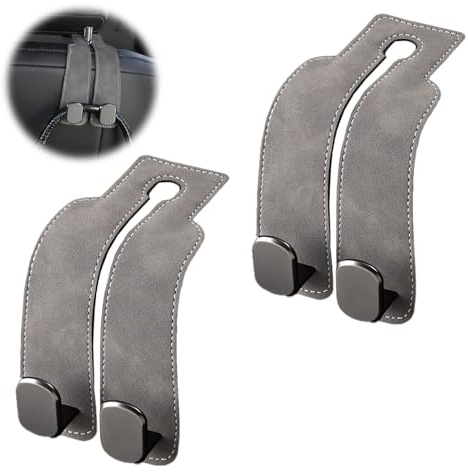 Jisrcha Auto Zubehör Innenraum, 2 Pieces Autositz Doppelhaken Rückenhaken, Haken Autositz Kopfstütze, Aufbewahrungshaken Auto, Taschenhalter Auto for Hanging Bag Handbag Shopping Bags (Grey)