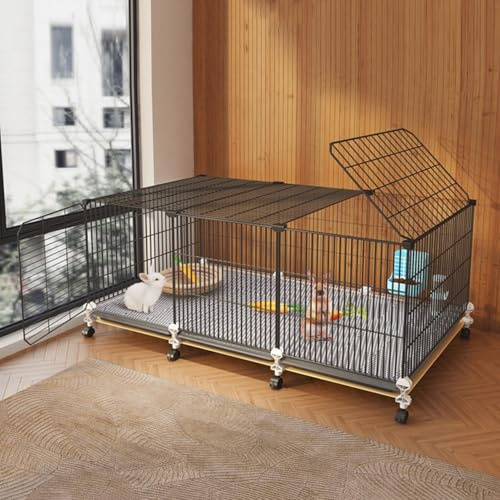 Kaninchenkäfig für Drinnen, Meerschweinchen Gehege, Laufstall für Kleine Tiere für Drinnen, Räder für Einfache Mobilität, für Chinchillas/Meerschweinchen/Eichhörnchen(106x45x45cm)