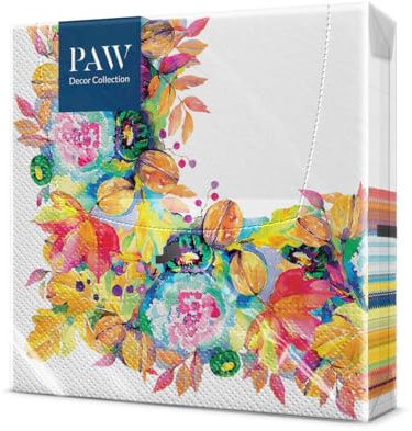 PAW - Servilletas de Papel 3 Capas (33 x 33 cm) | 20 Unidades | Servilletas Decorativas con Temática de Otoño | Diseño de Hojas, Ramo | Ideal para Decoración Otoñal y Eventos | Color: Power Of Autumn