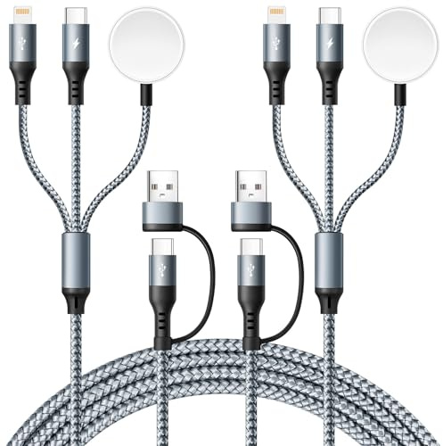 3 in 2 USB C Cable for Apple Watch Charger, 6ft/2Pack | Type C/Lightning for iPhone 16 Charger, Multi Charging Cable Cord, Portable Travel Essentials