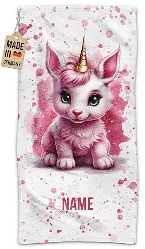 Print Royal PR Kinder-Handtuch mit Name personalisiert - Baby-Einhorn - Geschenk für Mädchen, Einhorn Geschenke, Kindertag, Schwimmunterricht | Handtuch Personalisieren 140 x 70 cm