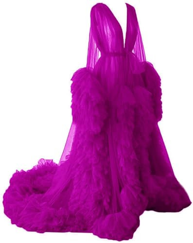 AHERKLL Vestido de maternidad de tul hinchado para sesión de fotos, lencería larga y transparente, para baby shower, embarazo, fotografía, fucsia, 36
