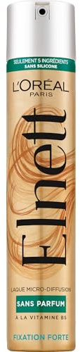 L'Oréal Paris - Laque Fixation Forte - Tenue Longue Durée 48H Indétectable - Nouvelle Formule Sans Parfum et Sans Silicone - Enrichi en Vitamine B5 - Elnett - 300 ml