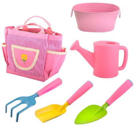 JOINPAYA Gartengeräte Für Junge Mädchen Mit Spielzeug Schaufeln Rake Werkzeugen Outdoor Gartenwerkzeuge Für Umpflanzen Pflanzen Bodenlockern Jäten Blumen Gemüse Setzlinge