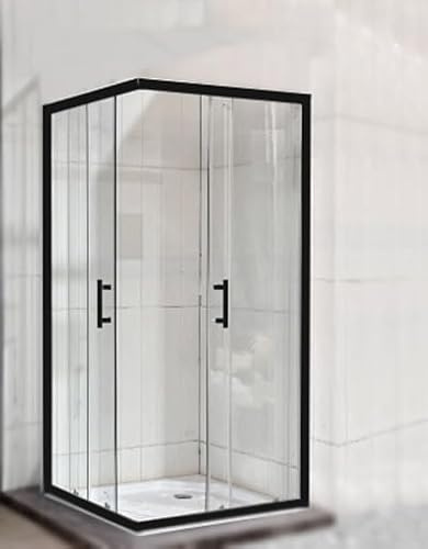 Corner Entry Shower Enclosure with Black Trim Walk in Cubicle Sliding Door Shower Tray and Riser Kit Options (900mm x 900mm Shower Enclosure)