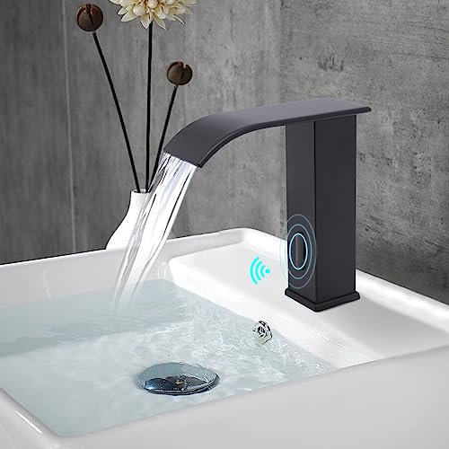 WSIKGHU Grifo de sensor automático con sensor infrarrojo 0-80 °C cascada grifo de agua caliente y fría grifo automático del fregadero para escuelas/oficinas/hoteles (negro)